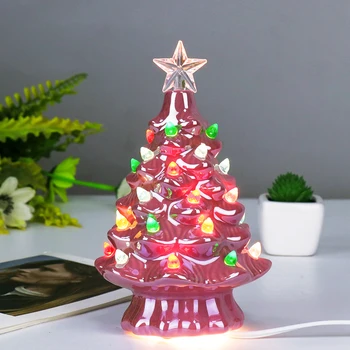 

Mini Christmas Tree Light Ornaments Ceramic Xmas Tree Tabletop Decor Office Festival Party DIY Crafts Present