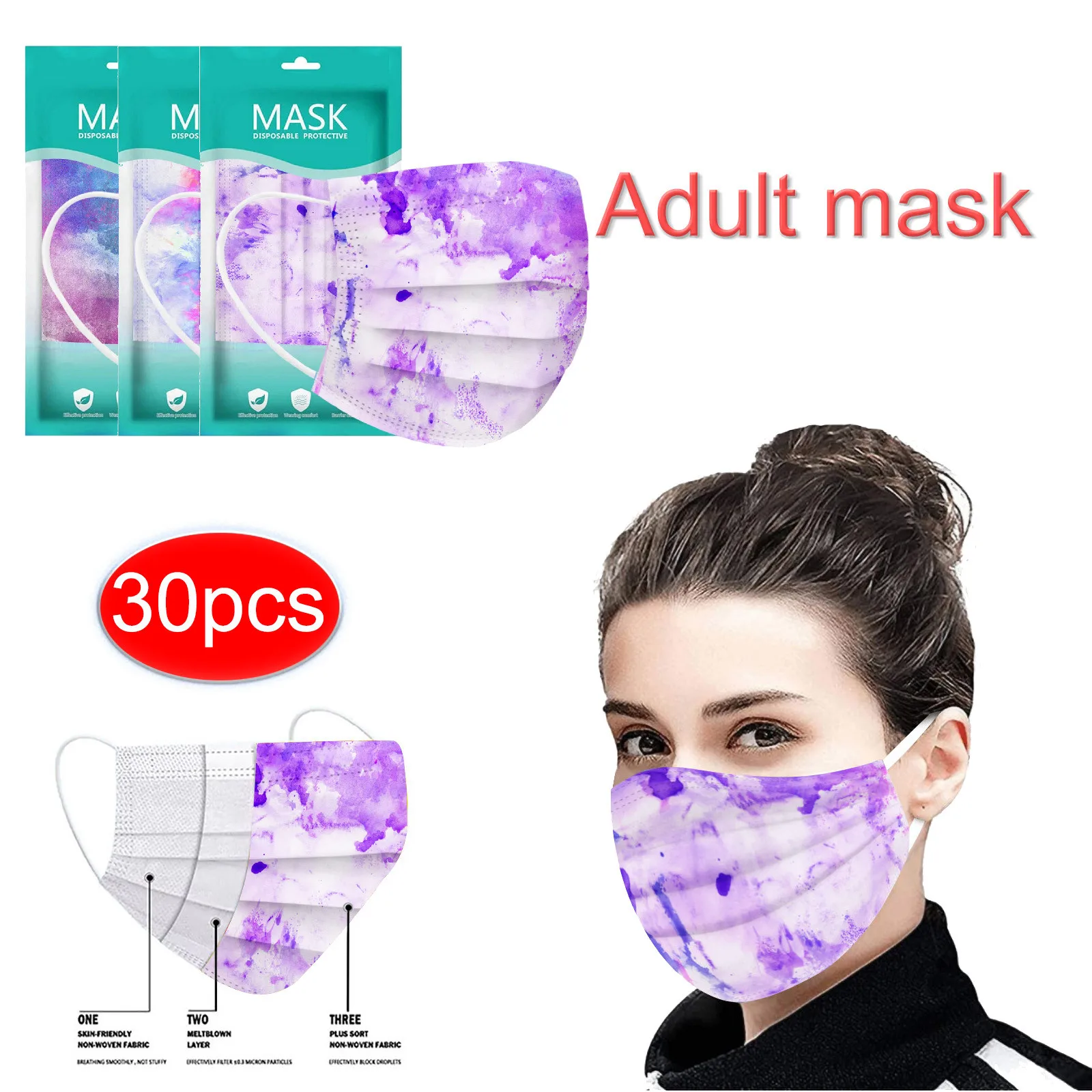 30/60/90pc Adult Disposable Safety Face Mask Personal Breathable Facial 3Ply Ear Loop Outdoor Protective Masque mascarilla | Дом и сад