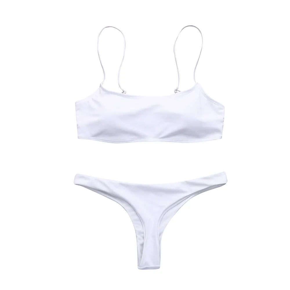 Женский модный Одноцветный комплект бикини, топ-труба, на бретелях, пуш-ап, бразильский купальник, пляжная одежда, простой удобный боди Banador# Y1 - Цвет: Белый