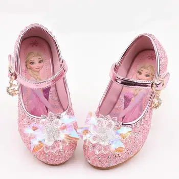

New cartoon girl Leather shoes children high heel princess single shoes cartoon Elsa leather shoes school