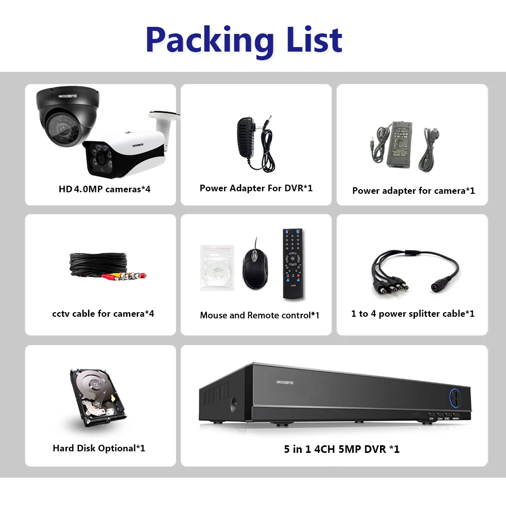 H.265 5MP PTZ IP Camera AHD DVR CCTV System 4 MP IR 40m Security Camera 2560P HDMI TVI CCTV DVR 4CH Surveillance In/Outdoor Kit