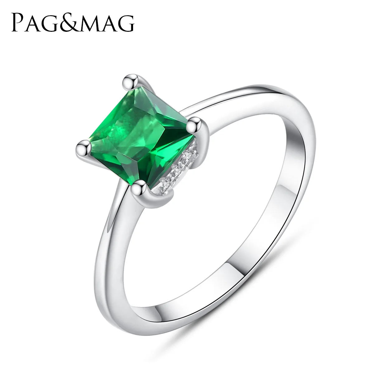 

PAG & Mag S925 Sterling Silver Ring Emerald Classic Style Silver Ring Women's Silver
