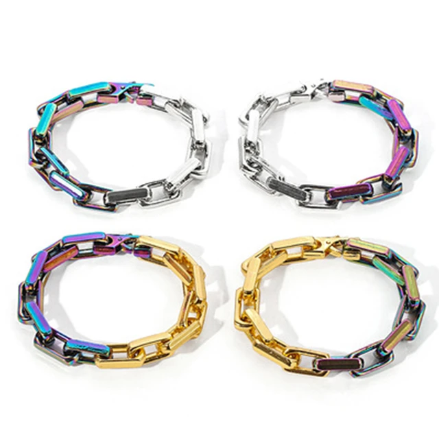 Fashion Colorful Hip Hop Men's Stainless Steel Bracelet Flower Element  Square Three-dimensional Mosaic Couple Bracelets For Men - Bracelets -  AliExpress