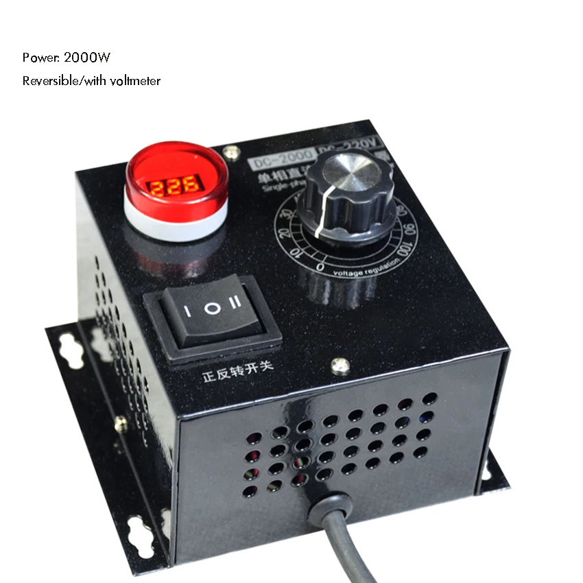

DC Motor Speed Controller 220V 2000W High Power Forward and Reverse Switch Motor Speed Regulator with Digital Display Voltmeter