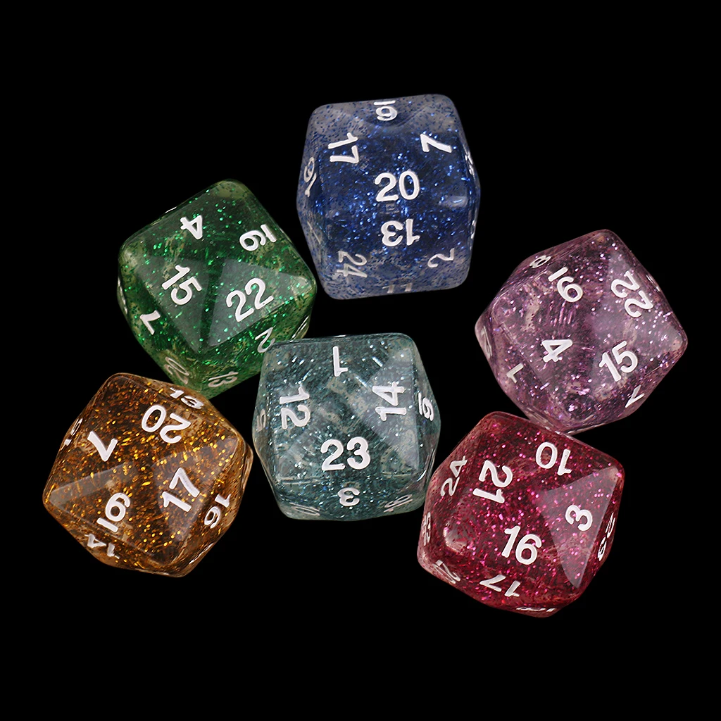 6 шт D24 24-сторонее акриловое смешанные Цвет кости для D&D Подземелья и Драконы RPG MTG Настольная игра аксессуар