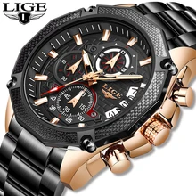 New LIGE Fashion Brand Mens Watches Full Steel Business Quartz Clock Military Sports Waterproof Watch Men Relogio Masculino