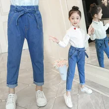 Cn7132 осень ; стиль; детская одежда в Корейском стиле; модные джинсы с бантом для девочек; Детские повседневные брюки