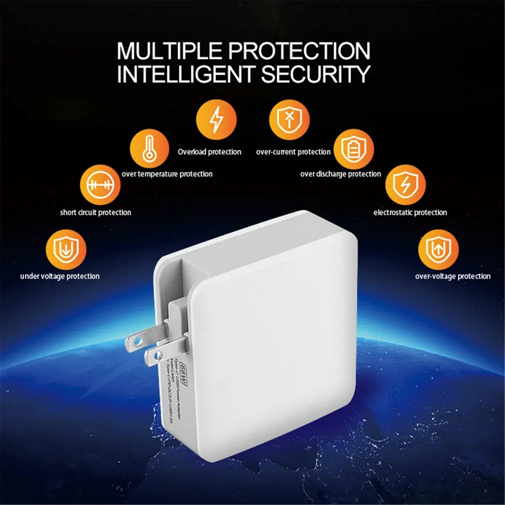 68W PD+QC3.0 Charger Quick Charge USB Charging Station Type-C Power Adapter Universal Mobile Phone Desktop