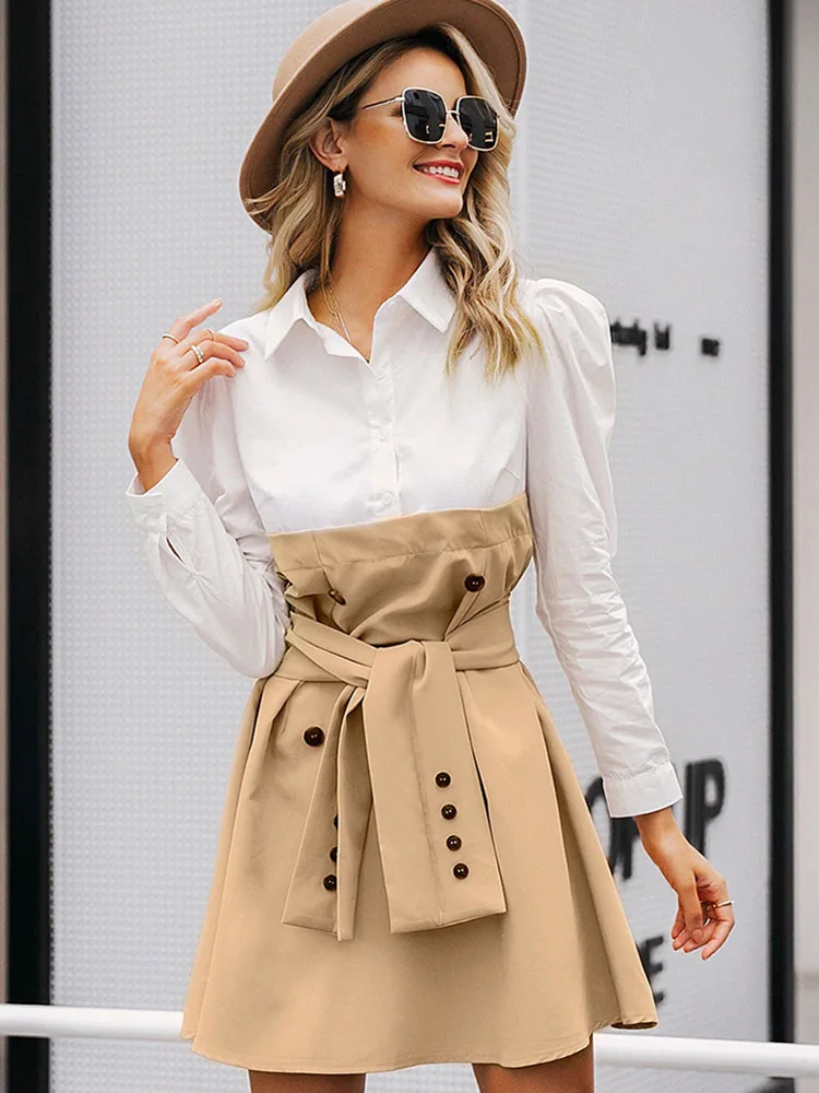 

Winter Mosaic Fashion Women Dress Elegant Quality Best Long-sleeved Fall 2019 Trend European American Commuting Temperament