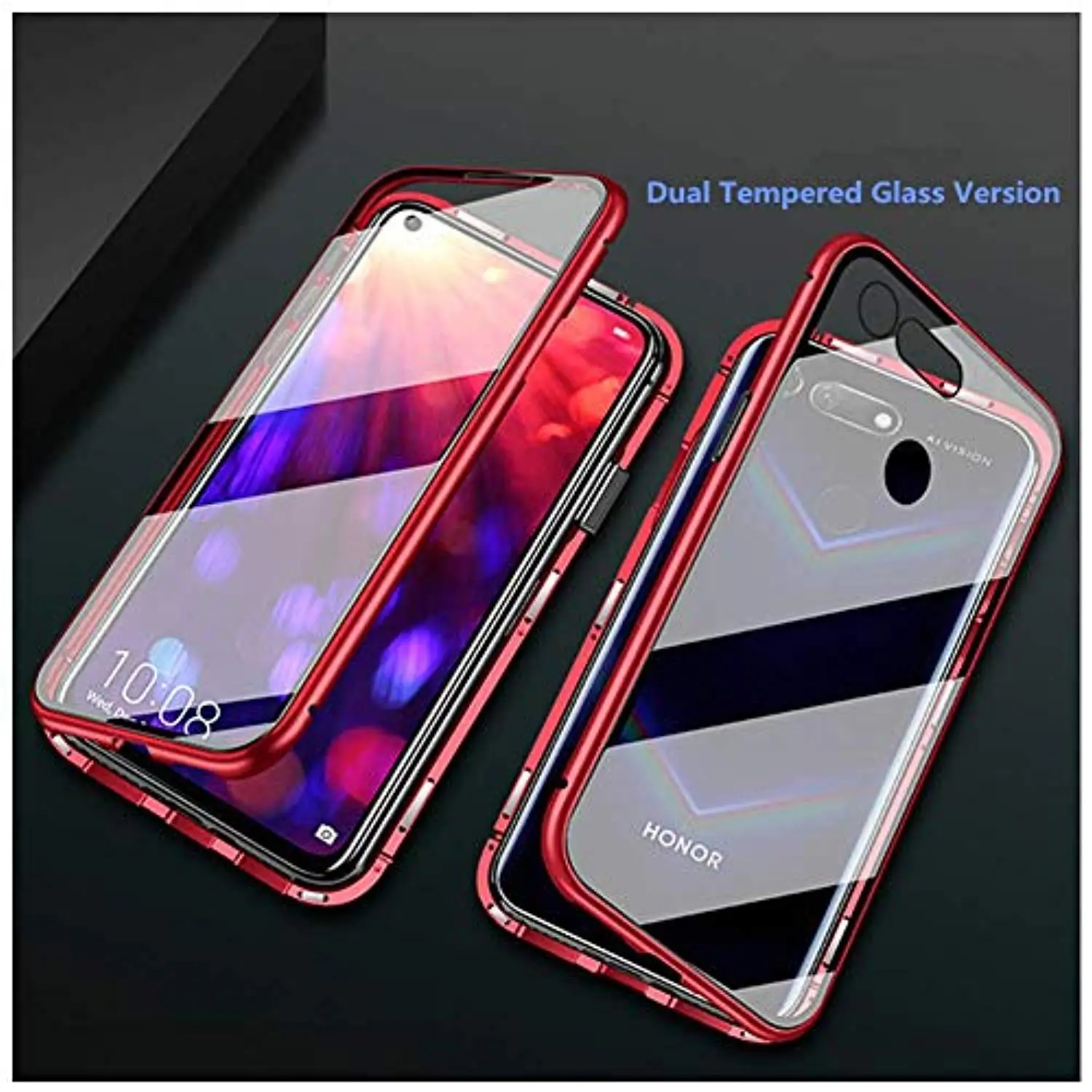 Red 360 Magnetic Full Front+ Back Glass Phone Case For Honor View 20 10 Play 8X MAX Nova 5i 5 Pro Cover Metal Frame Protection Case - Цвет: Red