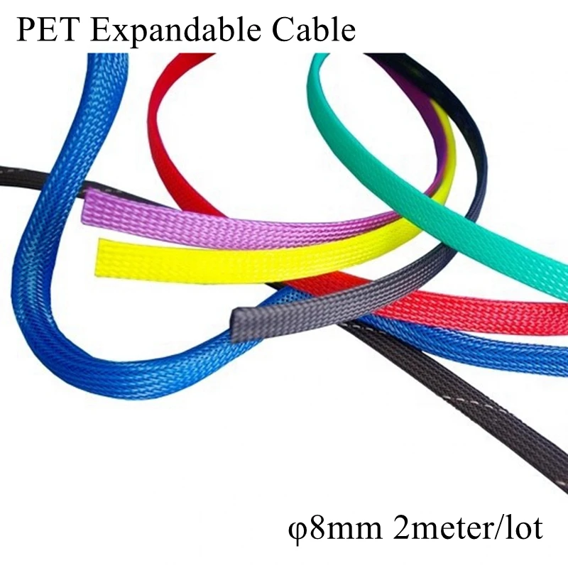 

2m/lot 8mm PET Expandable Braided Cable Sleeving Colorful Electrical Wire Insulation Protect Sleeve Sheathing Wrap Protection