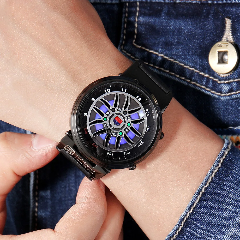 

Waterproof Sports Multi-functional Men Night Light LED Watch Leather Belt Colorful Kids' Watch