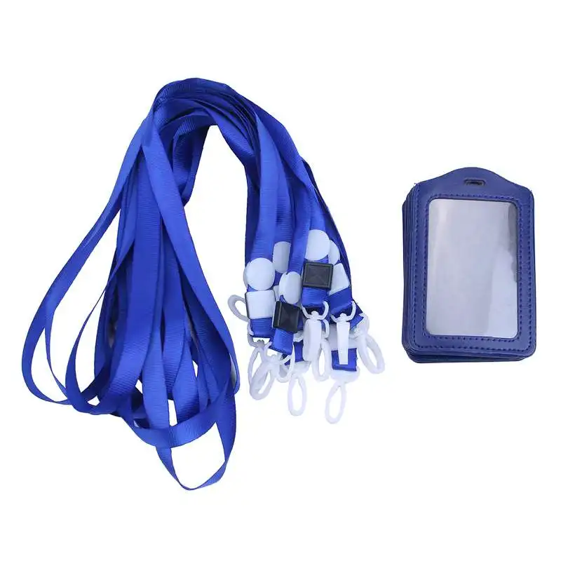 NEW-10Pcs из искусственной кожи карман ID карты Пасс Чехлы для бейджа чехол с шнурок для шейного ремешка, вертикальный