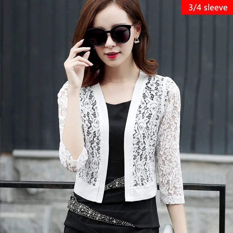 Women Long 3/4 Short Sleeve Shrug Lace Cape Elegant Wraps Beach Shawl Bridal Bolero