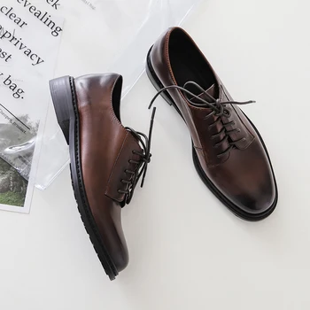 

women oxford spring shoes for woman genuine leather summer brogues vintage laces loafers casual sneakers shoes