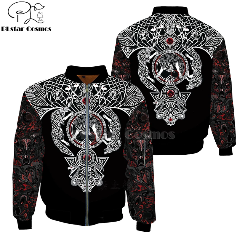 Viking Tattoo 3D bomber куртки толстовки для мужчин женщин Новая мода молния с капюшоном длинный рукав пуловер унисекс Norse косплей одежда-5
