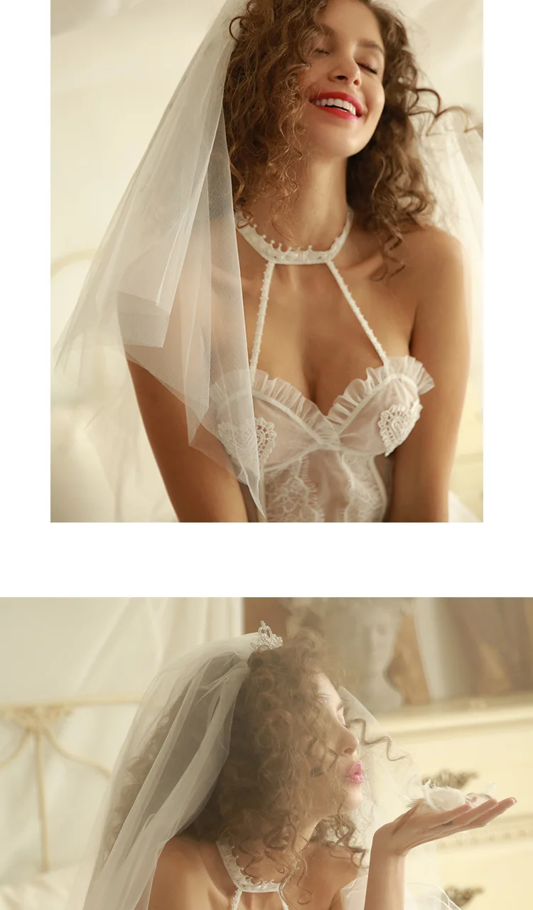 Женский костюм для косплея, сексуальное белое кружевное платье с вышивкой для спящей невесты, свадебное нижнее белье