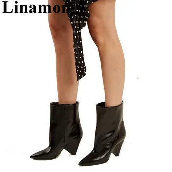 

Winter Black Pointed Toe Strange Style High Heel Fashion Women Shoes Newest PU Mid Heel Mid-Calf Sample Women Boots