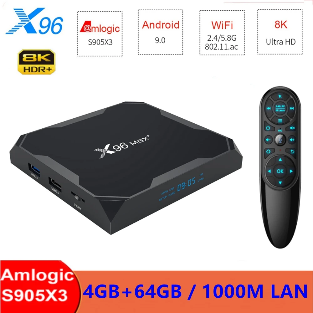 Приставка Смарт ТВ X96 MAX Plus Android 9 0 Amlogic S905X3 X96MAX 8K HD 1000M 2 4/5 0G Wi Fi медиаплеер 4 ГБ 64 32