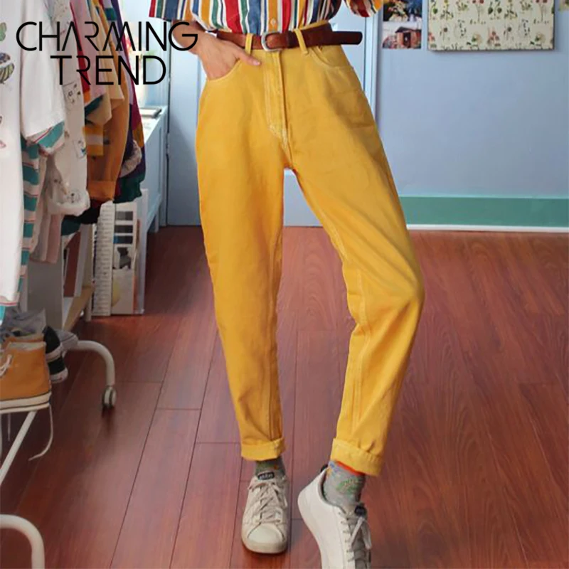 Women Jeans Pants High Waist Candy Soild Yellow Casual Women‘s Trousers Long Pants Vintage Streewear Female Ladies Pants Women Jeans Pants High Waist Candy Soild Yellow Casual Women‘s Trousers Long Pants Vintage Streewear Female Ladies Pants