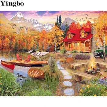 

Handicrafts Diamond Embroidery Autumn scenery 5D DIY Diamond Painting Square cottage lake Cross Stitch Rhinestone Mosaic Decor