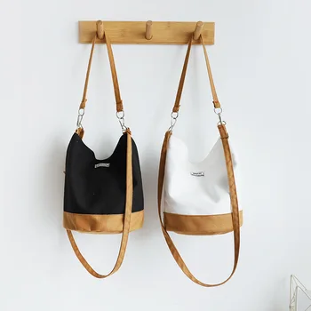 

Canvas Bag Women's Single Shoulder Bucket Bag New Women's Fashion Stitching Art Canvas Bag K1833 M