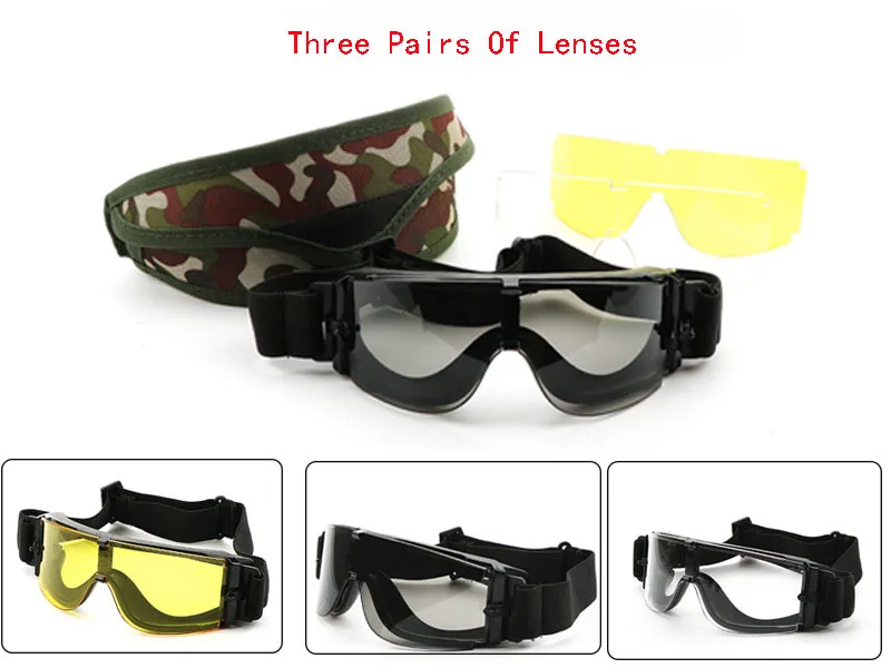 Уличные X800 тактические очки для активного отдыха, для альпинизма, CS, оборудование для игры в поле, тактические очки, ударные очки с тремя линзами
