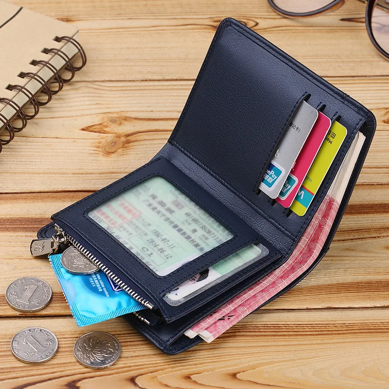 Multi-function Genuine Leather Short Wallet Men Card Holder Coins Purse Male Small Wallet High Quality Zipper Real Men's Leather