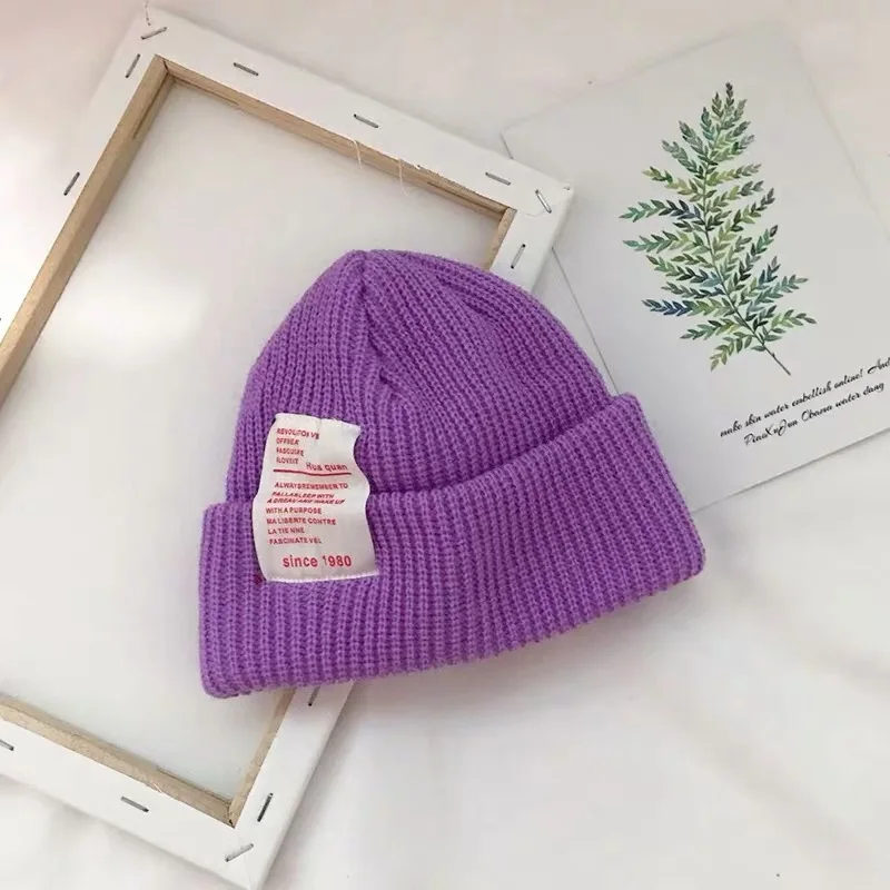 MZ-1980 purple Осенне-зимние детские шерстяные шапки, модные Корейский конфетных оттенков, вязаный пуловер для мальчиков и девочек, шапки, Детские теплые шапки, холодные шапки - Цвет: MZ-1980 purple
