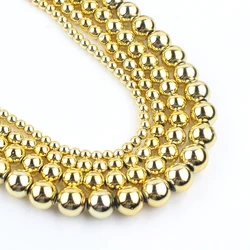 Silver Hematite Stone Round Beads for DIY Jewelry Crafting - 15'' Strand (Gold)