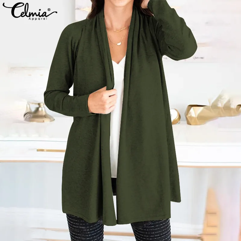 Women Cardigan Kimono Celmia 2019 Autumn Winter Jumper Long Sleeve Tops Elegant Knitted Outerwear Sweaters Plus Size Pull Femme
