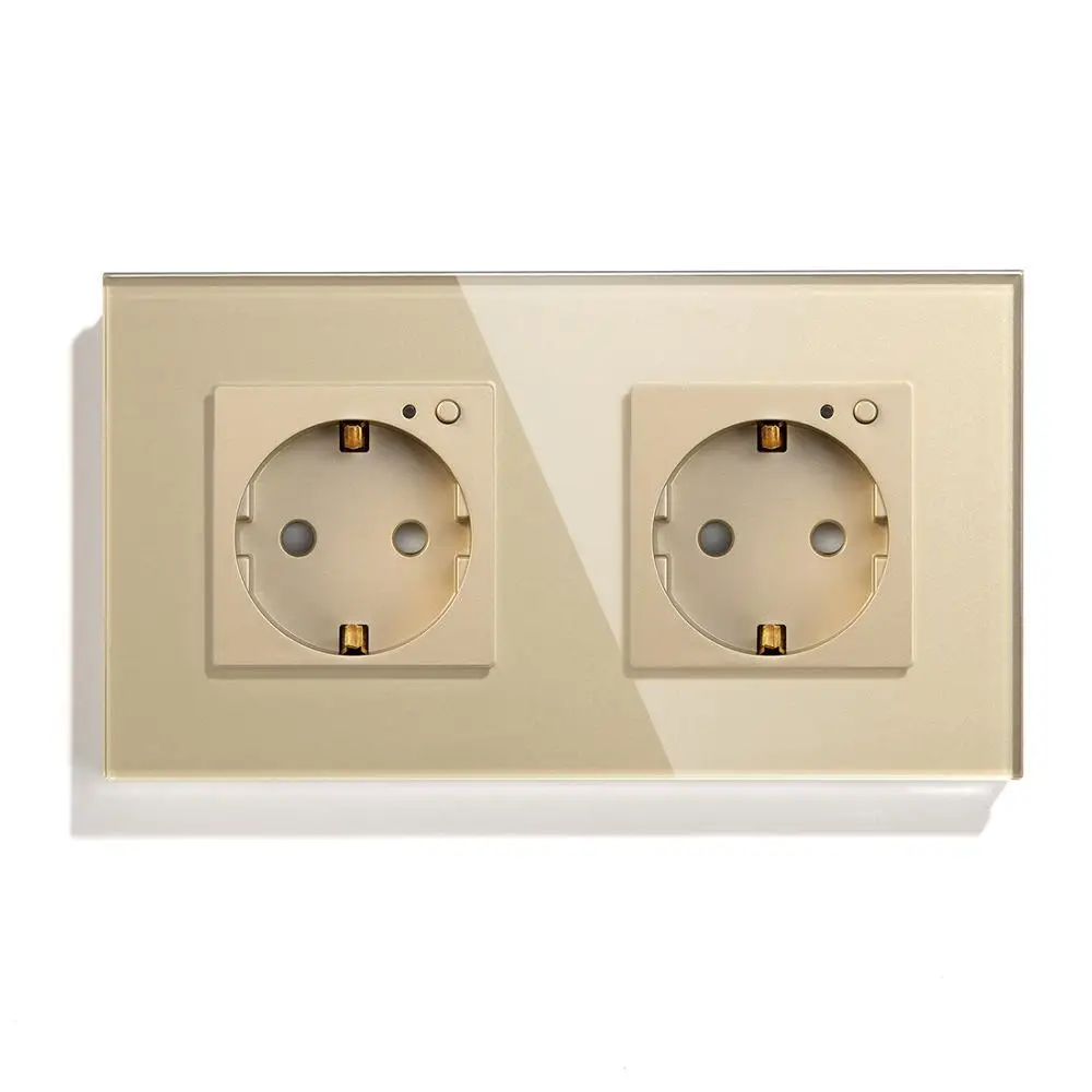 He9f8abcd72664c31857281c8a9113a6dm Wifi Smart EU Wall Socket 16A Crystal Glass Electrical Plug Outlet Plate Panel Switch Remote work with Tuya Alexa Google Home