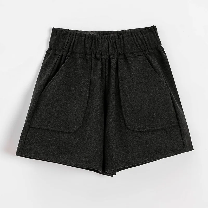 2021 New Spring Autumn British Style Woolen Casual Shorts Black Khaki Brown High Waist Casual Shorts for Woman Shorts short pants Shorts