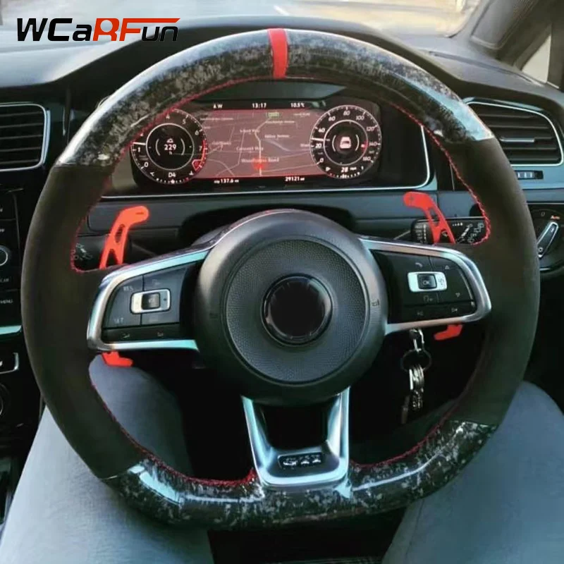 Coprivolante Per Auto Wcarfun Pelle Scamosciata Nera Per Volkswagen Vw Golf 7 Gti Golf R Mk7 Vw Polo Gti Scirocco 2015 2016