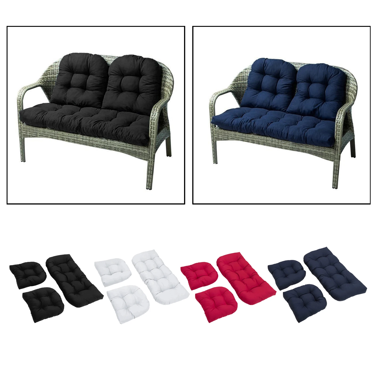 48 x 48 cm 2-Seater Garden Bench Cotton Cushion Pillow with Back Cushion for Loveseat Settee Bench Lounger Recliner
