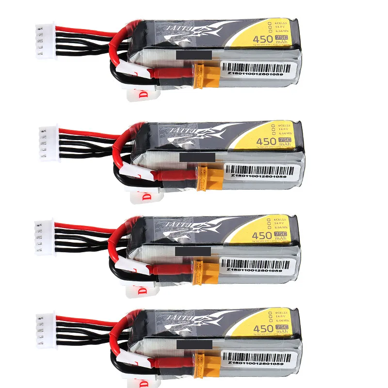 4PCS TATTU FPV 14.8V 450mAh 45C 4S1P Lipo Battery XT60U-F XT60 Plug for iFlight CineBee Cine Whoop BetaFPV Racing Drone | Игрушки и