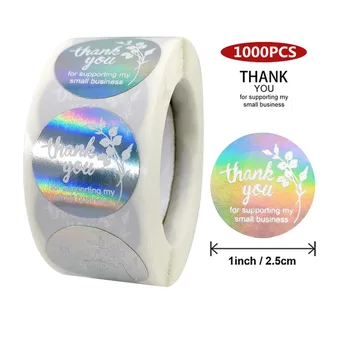 

1000pcs Round Floral Laser Thank You Stickers For Supporting My Small Business 1 Inch Seal Labels for Wrapping Mailiing Supplies