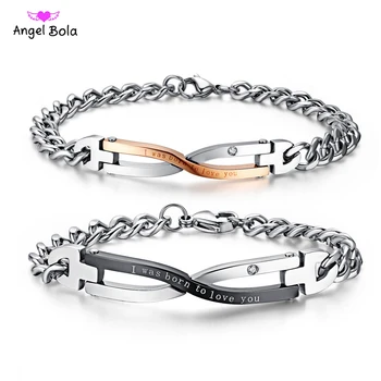 

"I Was Born To Love You" Couple Bracelets with CZ Stone Lover Crown Charm Stainless Steel Bracelets for Women Men Drop Shipping