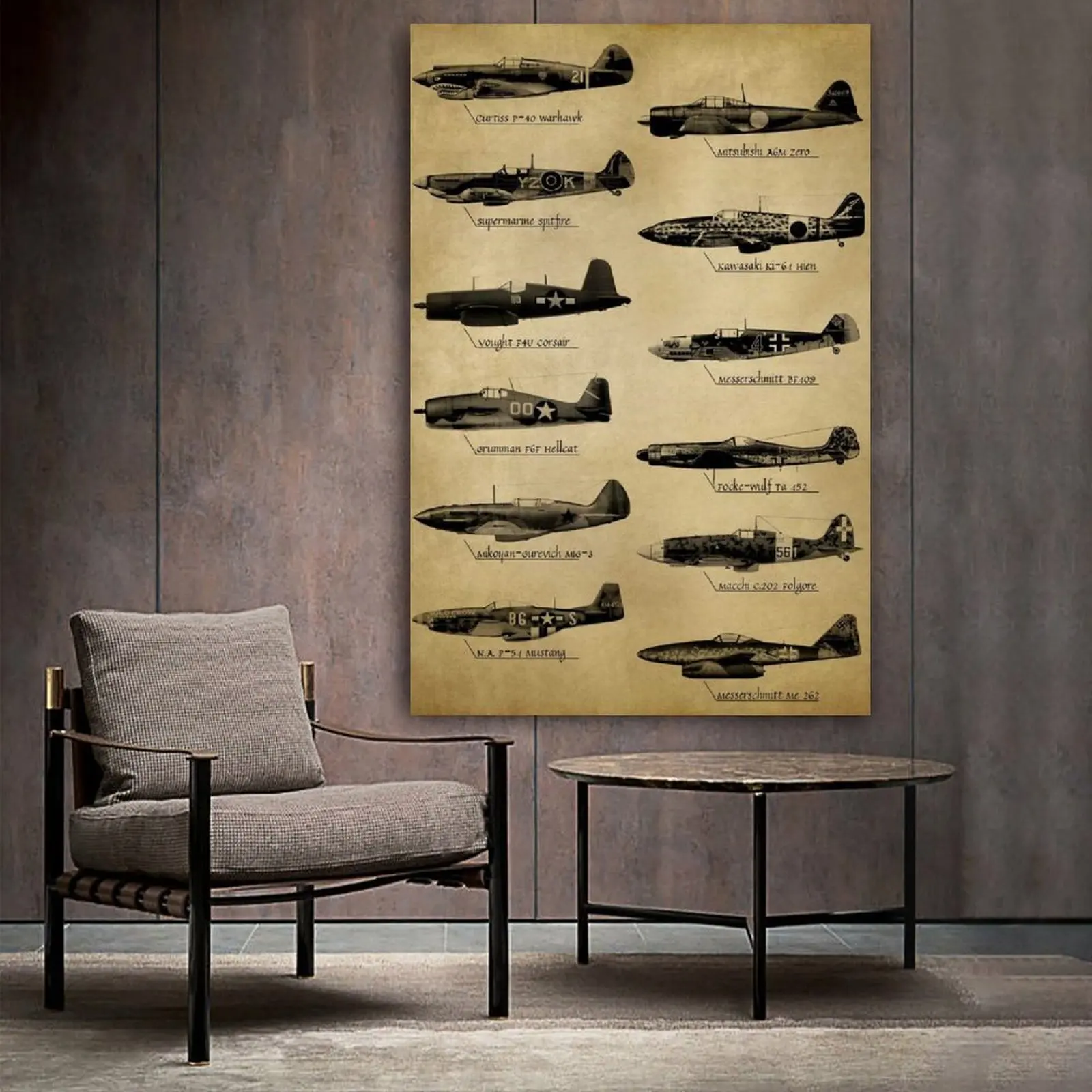 Картина на холсте с изображением боевых самолетов Второй мировой войны