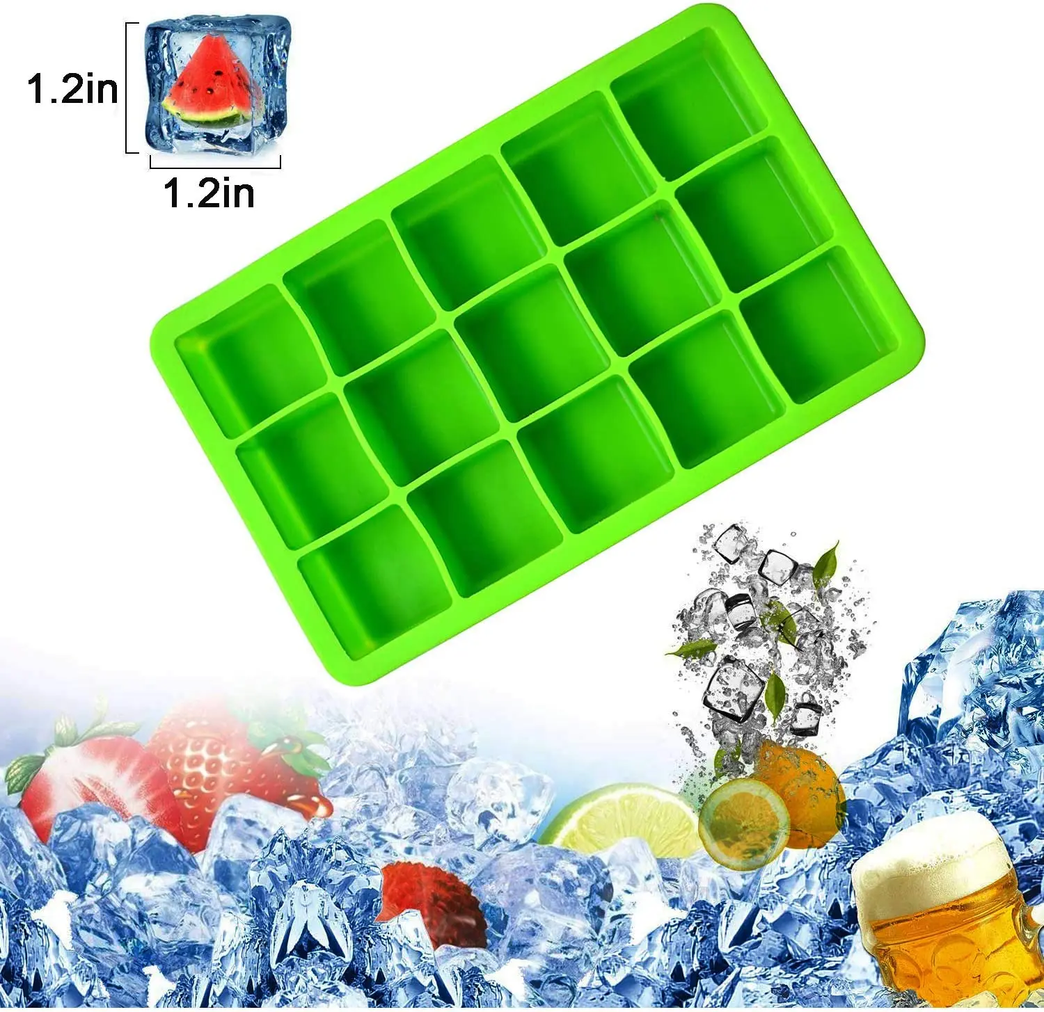 Silicone Ice Tray / Mold - 1.25 Cube - 15 Molds - 1 Count Box