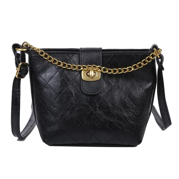 

Women Fashion Shoulder Crossbody Bags PU Leather Solid Color Retro Messenger Bag For Female Ladies Sling Chain Bucket Handbag