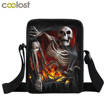 

Grim Reaper Skull Mini Messenger Bag For Teenagers Fire Dragon Student School Bag Nightmare Punk Shoulder Bags For Boys Girls