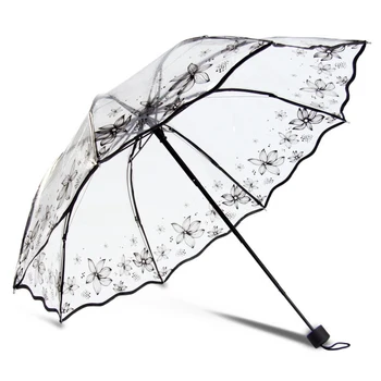 

Umbrella Creative PVC Transparent Folding Umbrella Thickened 3 Folding Light Women's Rain Gear