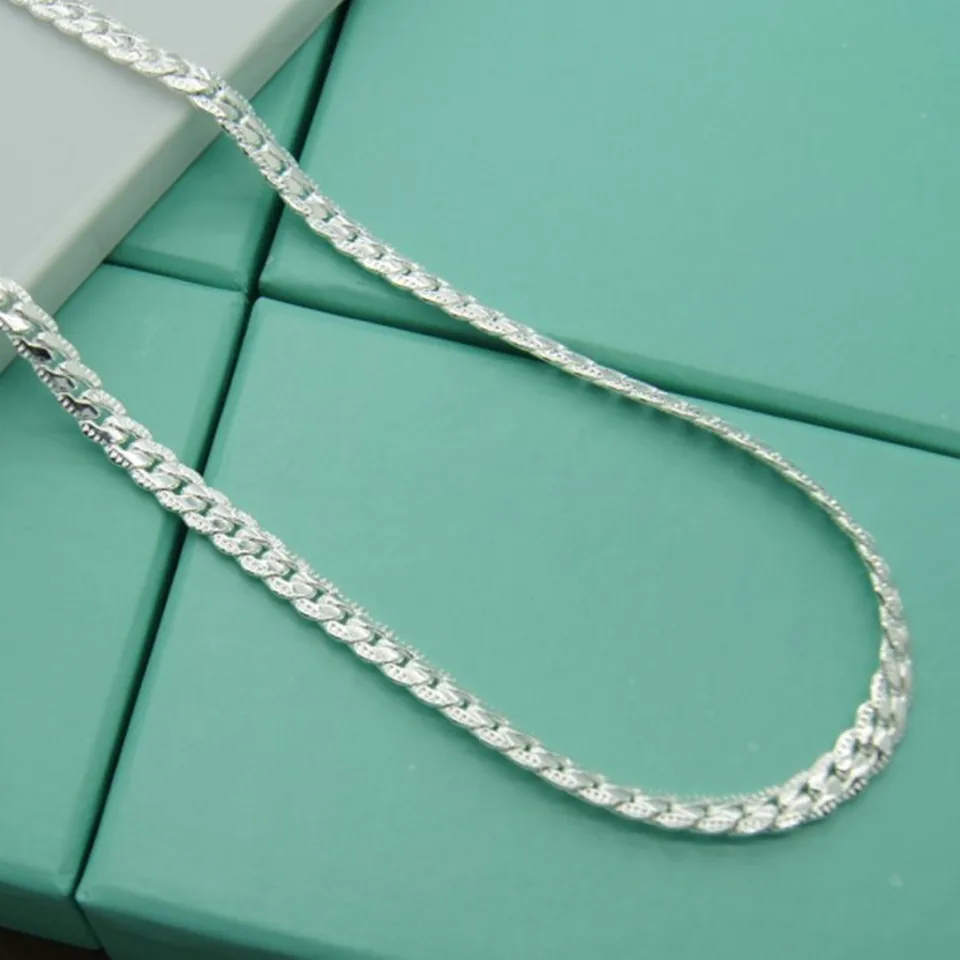 

BABYLLNT 925 Sterling Silver Necklace Unisex 5MM Flat Snake Link Chain Lobster Clasp Collares Necklaces For Women Men Jewelry