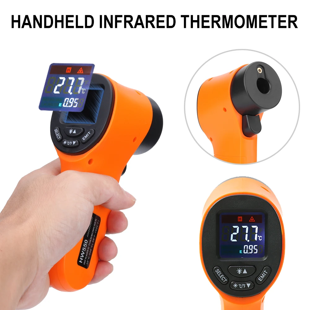 Цифровой измеритель температуры с ЖК-дисплеем, инфракрасный термометр, Бесконтактный ручной лазерный тестер температуры-50~ 550 градусов Цельсия, инфракрасный термометр