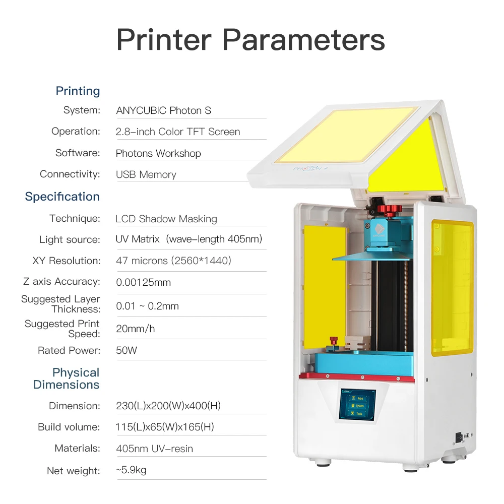 Anycubic Photon-S обновление с 500 мл смолы 3d принтер Photon S 3d Стоматологическое украшение SLA/lcd УФ смолы рабочего стола impresora 3d drukarka