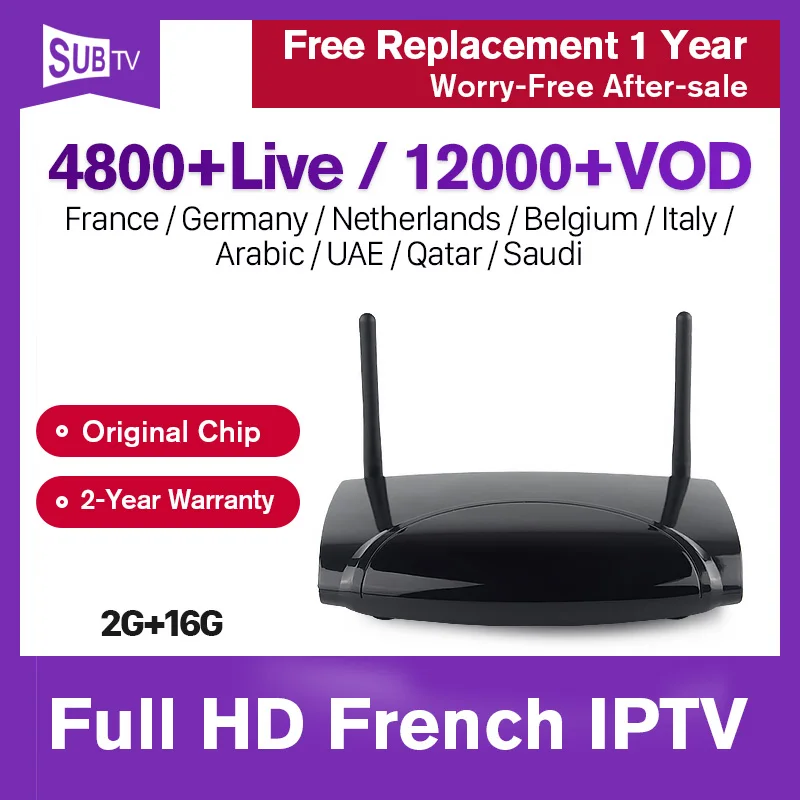

SUBTV 4K IPTV France Italy Arabic Android 8.1 Leadcool R2 box RK3229 H.265 Decoder 1 Year IP TV Subscription French Portugal