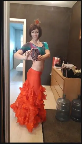 Sexy Women Bellydance costume Long Ruffle carnaval Skirt Side Slit Purple Red White Blue Pink Solid Color Dancing Performance Cl