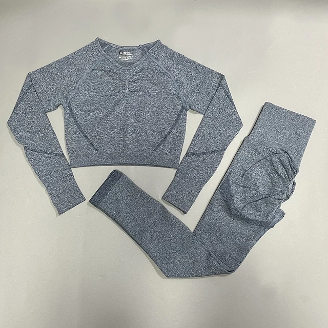 Seamless Women Yoga Set High Waist Yoga Pants Gym Clothing Women Sportswear Sport Shorts Sports T-shirt Workout Gym Set 2Pcs Set Blue