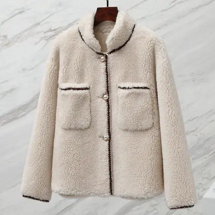 Beige Новое пальто из овечьей шерсти, женское короткое пальто, зимнее пальто из искусственного меха ягненка, теплое меховое пальто H00857 - Цвет: Beige
